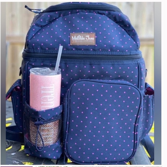 Matilda Jane Backpack Cooler Bag Navy Blue with Polka Dots - Picture 2 of 7